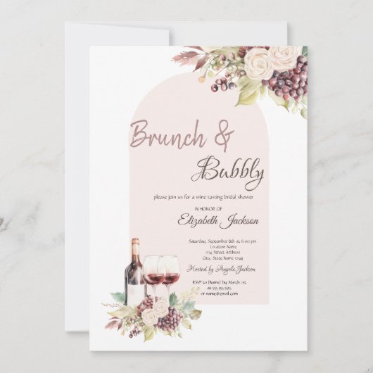 Wijndruiven Boho Bloemen Brunch & Bubbly Kaart (Voorkant)