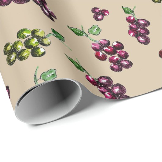 Wijndruiven Elegante hand-geïllustreerde Waterverf Cadeaupapier (Rol Hoek)