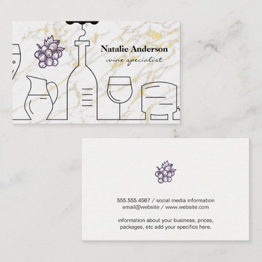 Wijndruiven en -containers | Marmer Visitekaartje (Voorkant / Achterkant)