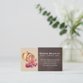 Wijndruiven en vat | Bruine lederen textuur Visitekaartje (Staand voorkant)