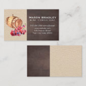 Wijndruiven en vat | Bruine lederen textuur Visitekaartje (Voorkant / Achterkant)