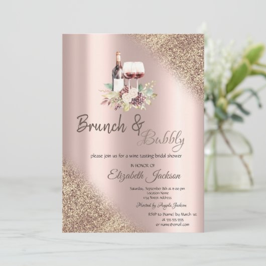 Wijndruiven Glitter Bokeh Brunch & Bubbly Kaart (Staand voorkant)