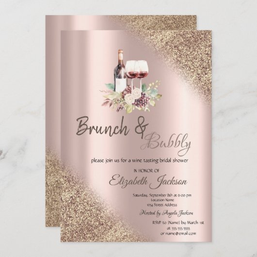 Wijndruiven Glitter Bokeh Brunch & Bubbly Kaart (Voorkant / Achterkant)