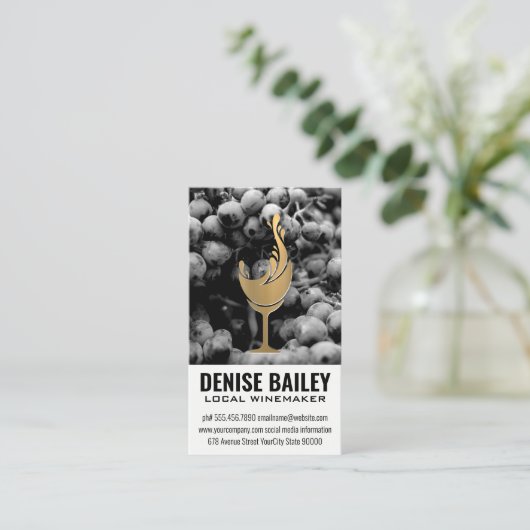 Wijndruiven | Gouden wijnglas icoon Visitekaartje (Staand voorkant)
