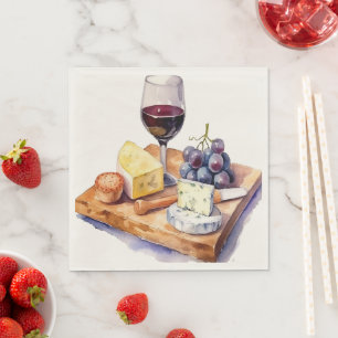 Wijndruiven Kaas Wijn Glas Aquarel Servet