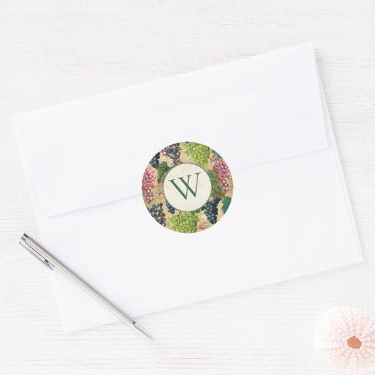  wijndruiven monogram Klassieke ronde sticker (Envelop)