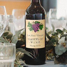 Wijndruiven Sjabloon Elegant Paarse druiven Aange Wijn Etiket