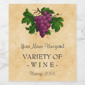 Wijndruiven Sjabloon Elegant Paarse druiven Aange Wijn Etiket (Enkel label)