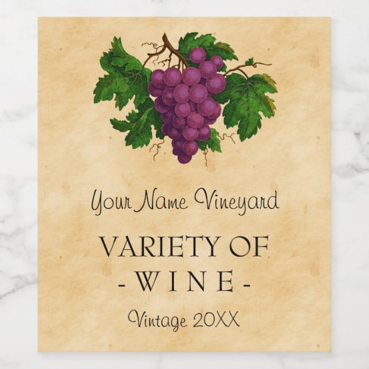 Wijndruiven Sjabloon Elegant  Paarse druiven Aange Wijn Etiket (Enkel label)