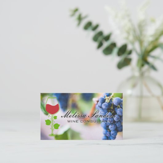 Wijndruiven | Wijnglas en wijnstokken Visitekaartje (Staand voorkant)