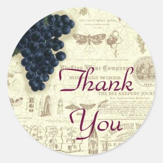  wijndruivencollage dank u ronde sticker (Voorkant)