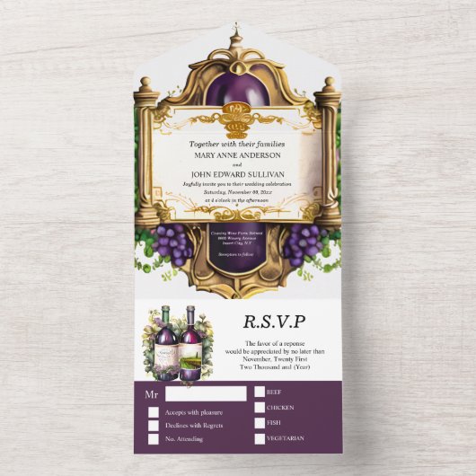 wijnembleem lijst Bourgondische gouddruiven All In One Uitnodiging (Binnen)