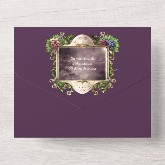 wijnembleem lijst Bourgondische gouddruiven All In One Uitnodiging (Achterkant)