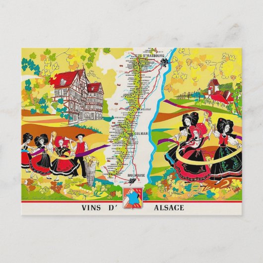 Wijnen van de Elzas Vintage Kaart (Voorkant)