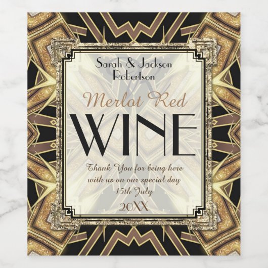 Wijnetiketten Art Deco Zwart Goud Geometrisch Patr Wijn Etiket (Enkel label)