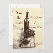 Wijnfles druiven en kurkentrekker aankondigingskaart (Voorkant / Achterkant)