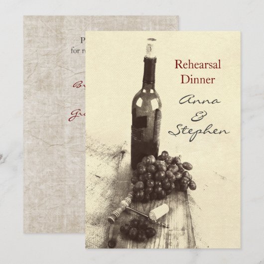 Wijnfles, druiven, schroefdraad en kurken kaart (Voorkant / Achterkant)