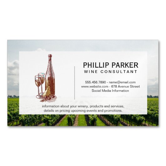 wijnfles en bril | wijngaard magnetisch visitekaartje (Voorkant)