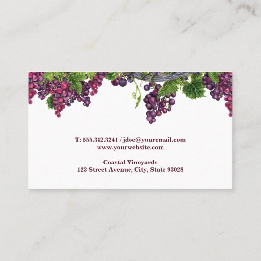 Wijnfles en druiven op de wijnstok visitekaartje (Achterkant)
