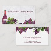 Wijnfles en druiven op de wijnstok visitekaartje (Voorkant / Achterkant)