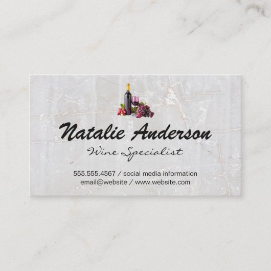 Wijnfles en druiven visitekaartje (Voorkant)