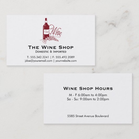Wijnfles en druiven visitekaartje (Voorkant / Achterkant)