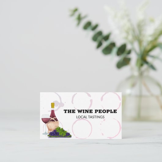 Wijnfles en druiven | Wijnmakerij | Wijnvlekken Visitekaartje (Staand voorkant)