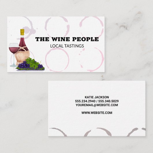 Wijnfles en druiven | Wijnmakerij | Wijnvlekken Visitekaartje (Voorkant / Achterkant)