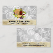 Wijnfles en glas | Druiven en kazen Visitekaartje (Voorkant / Achterkant)
