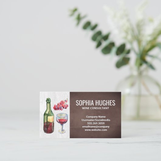 Wijnfles en glas | Druiven Visitekaartje (Staand voorkant)