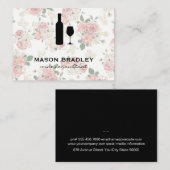 Wijnfles en glas Elegant Bloempatroon Visitekaartje (Voorkant / Achterkant)