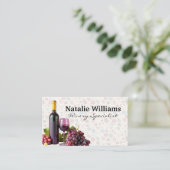 Wijnfles en glas en druiven visitekaartje (Staand voorkant)