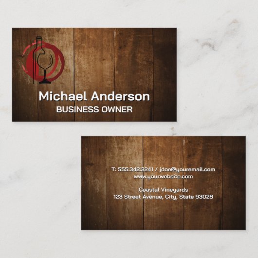 Wijnfles en Glas | Hout Visitekaartje (Voorkant / Achterkant)