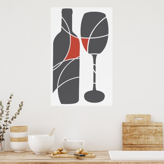 Wijnfles en -glas poster (Keuken)