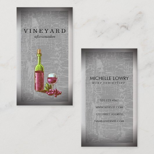 Wijnfles en Glas Vintage Schets Visitekaartje (Voorkant / Achterkant)