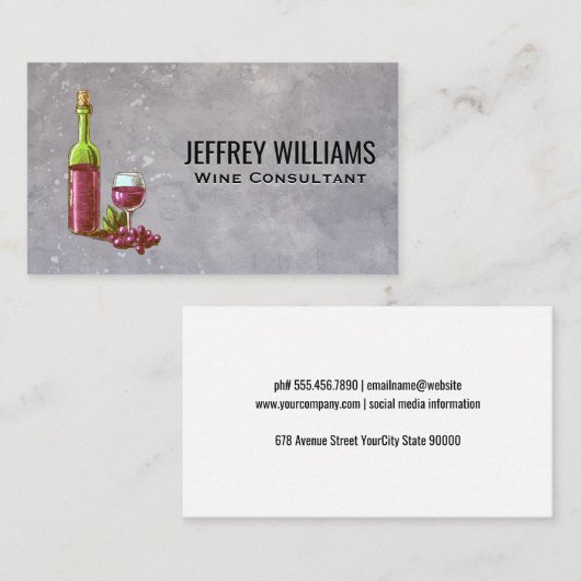 Wijnfles en Glas Visitekaartje (Voorkant / Achterkant)