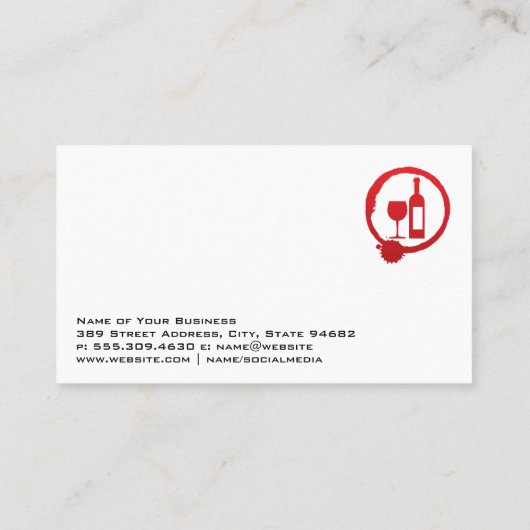 Wijnfles en Glas Vlek Logo | Grunge Achtergrond Visitekaartje (Achterkant)