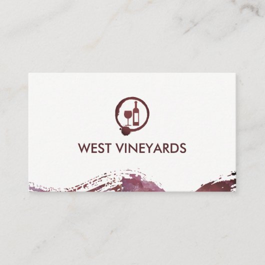 Wijnfles en glas | Vlek Waterverf geborsteld Visitekaartje (Voorkant)