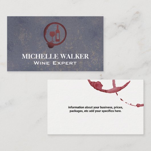 Wijnfles en glas | Wijnvlektextuur Visitekaartje (Voorkant / Achterkant)