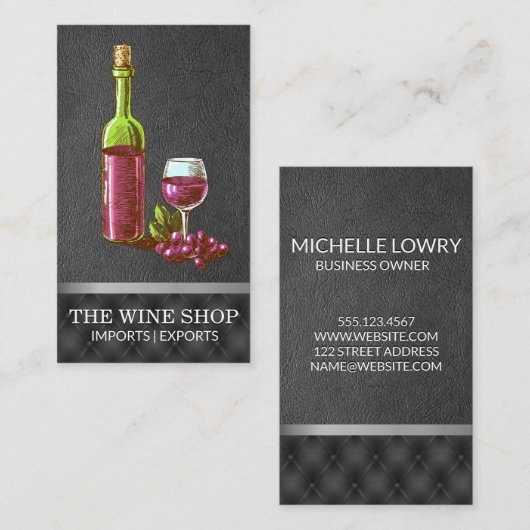  wijnfles en glazen ketel | Leder Visitekaartje (Voorkant / Achterkant)