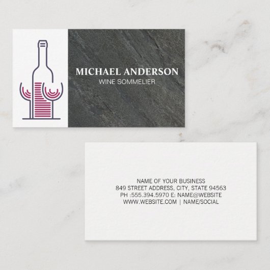 Wijnfles en glazen | Leisteen Visitekaartje (Voorkant / Achterkant)