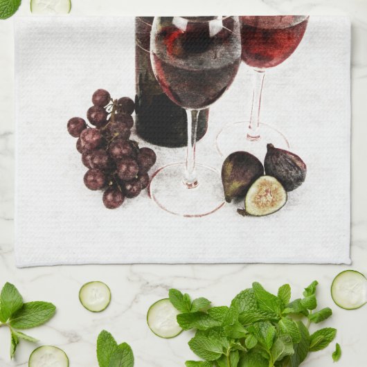 Wijnfles en -glazen theedoek (Gevouwen)