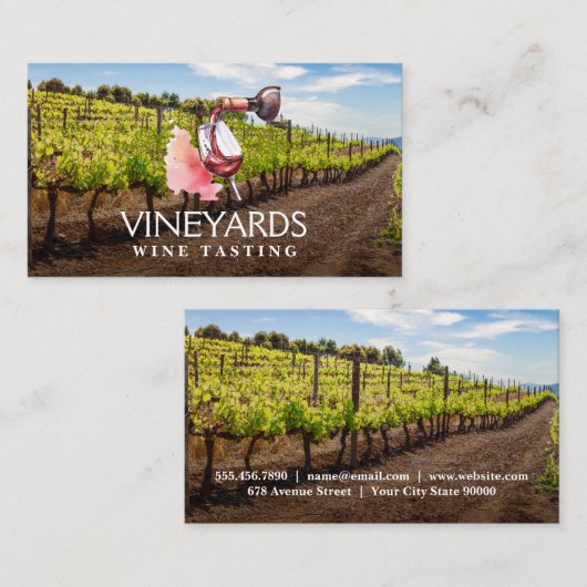 Wijnfles en glazen Waterverf | wijngaard Visitekaartje (Voorkant / Achterkant)