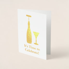 Wijnfles en Kurkentrekker - Klassieke Viering Folie Kaarten