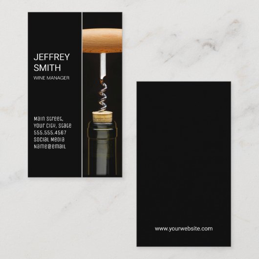 Wijnfles en Kurkentrekker | openingsfles Visitekaartje (Voorkant / Achterkant)