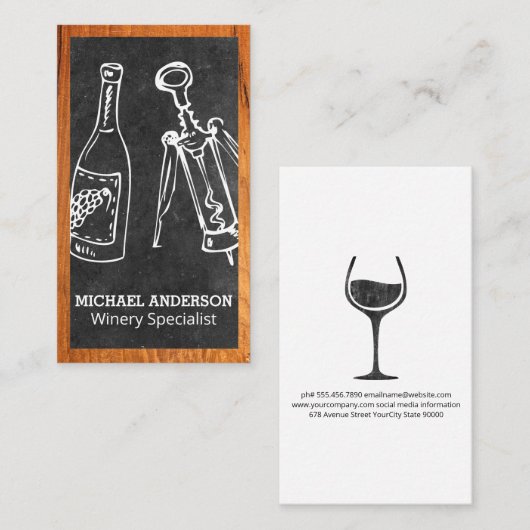 Wijnfles en Kurkentrekker | Wijngaard Visitekaartje (Voorkant / Achterkant)