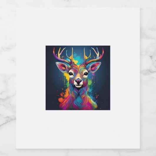 Wijnfles Etiket - De Kleurrijke Herten Kunstwerk (Enkel label)