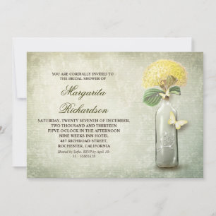 Wijnfles & gele bloemen vrijgezellenfeest nodigt u kaart