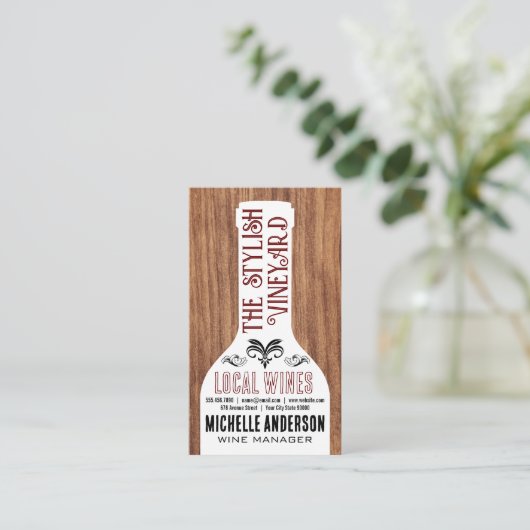 Wijnfles | Gemengde stijlvolle lettertypen | Hout Visitekaartje (Staand voorkant)