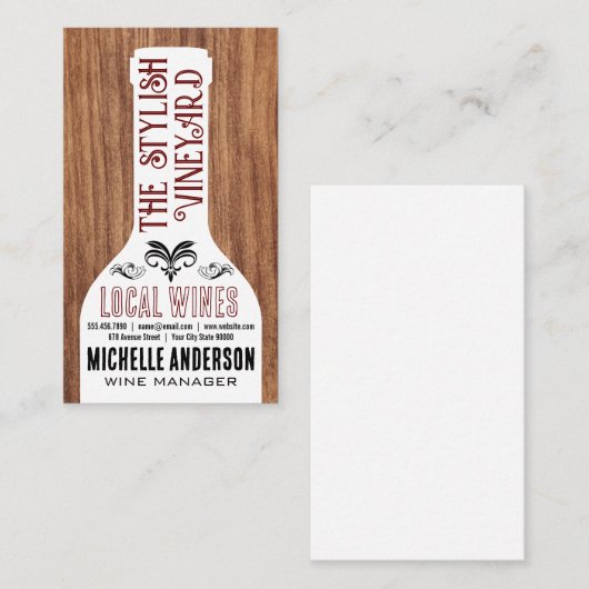 Wijnfles | Gemengde stijlvolle lettertypen | Hout Visitekaartje (Voorkant / Achterkant)